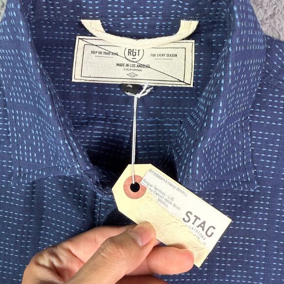 Rogue Territory Sashiko Oxford Work Shirt Mens S Navy Blue USA Button Down NEW - Picture 4 of 10